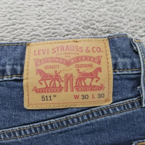 Levis 511 Jeans Mens 30x30 Blue Slim Straight Mid Rise Dark Wash Stretch Denim - Picture 7 of 9